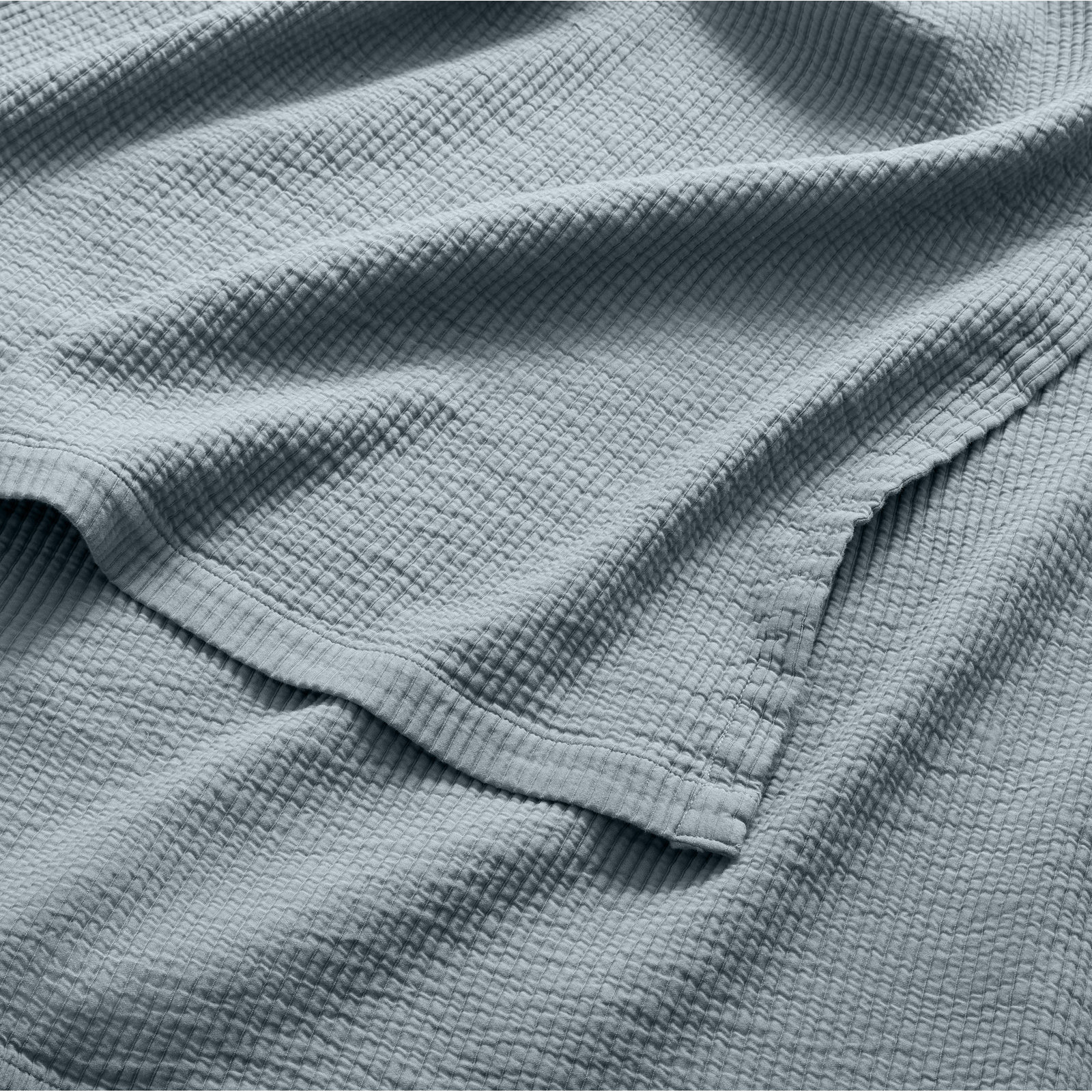 Ripple Cotton Coverlet Set, Queen Bedspread + 2 Queen Shams, Gray Blue/Putty