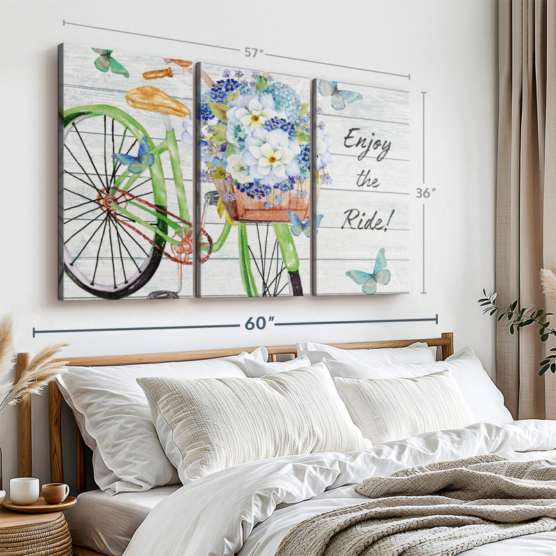 «Bicycle Inspirations III», 3 pièces sur toile, H 36 po x l 57 po x P 1,25 po