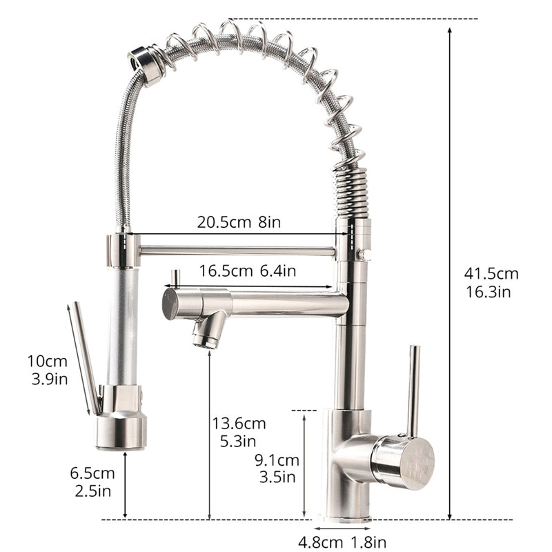 Robinet de cuisine rétractable, nickel brossé, pivotant à 360 degrés, robinet à poignée simple pratique en rotation