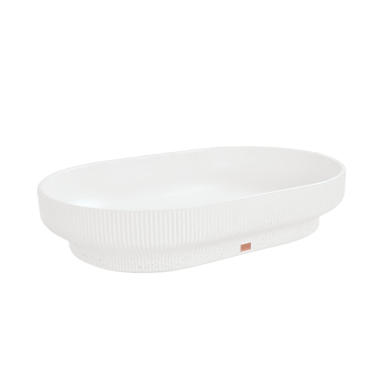 Konkretus Lotus 14.5'' Concrete Oval Bathroom Sink, Tulum White