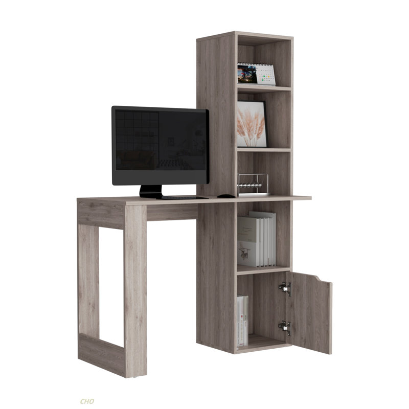 Computer Desk With Bookcase And Cabinet, Natural