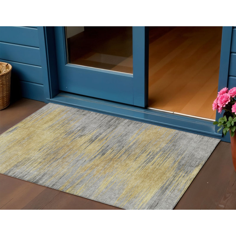 Tapis extérieur lavable abstrait gris et gris anthracite 3 pi x 5 pi