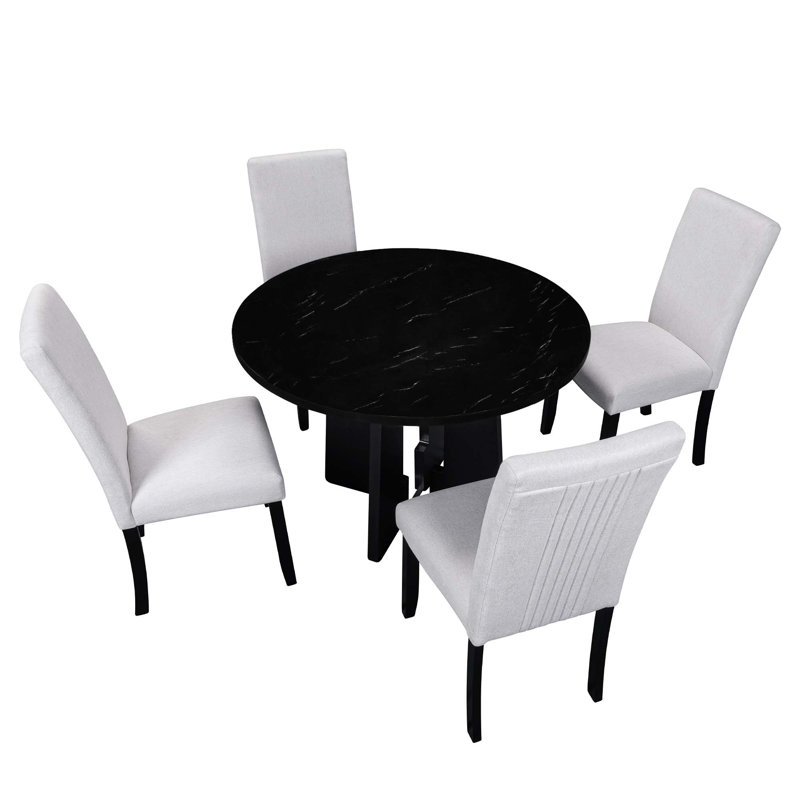 Ensemble de table de salle à manger 5 pièces, table de salle à manger moderne de 43 pouces et 4 chaises rembourrées pour la salle à manger, la cuisine, le salon et l'assemblage facile