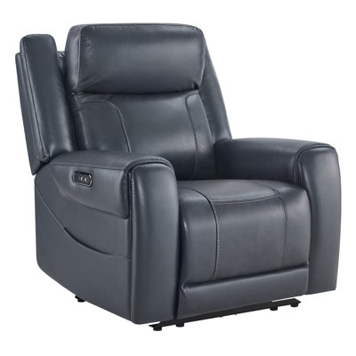 Winslow Dual Motor Genuine Leather Power Recliner With Power Headrest and Cup Holders