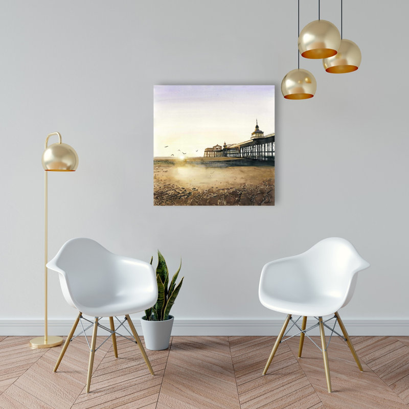 Coucher de soleil sur la plage, toile côtière | Décoration de salle de bain