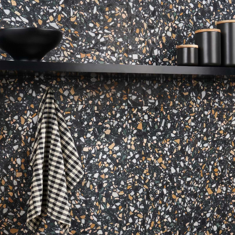 Terrazzo Italy Sacra 24x24 Honed Marble Tile, Cava Notte Black
