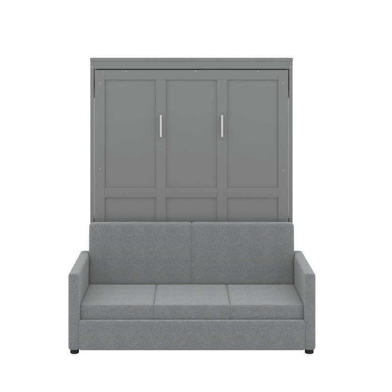 Lit escamotable double avec coussin, Gris