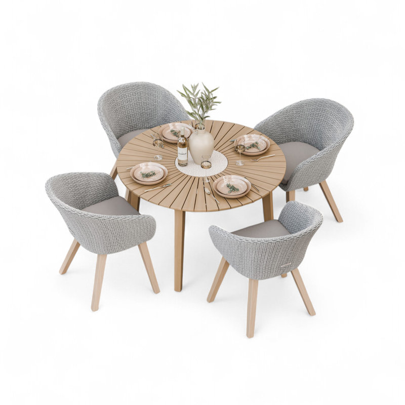 Roma Round 4 seater Rattan Dining set with Terrazzo insert 