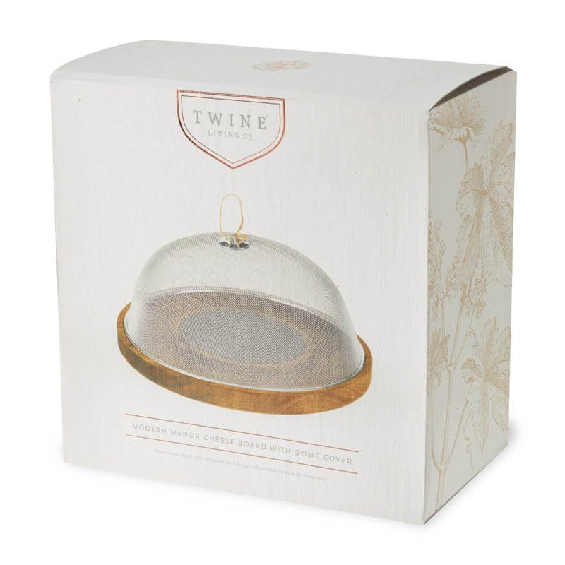 Acacia Wood and Slate Round Cheese Board with Mesh Dome Cover