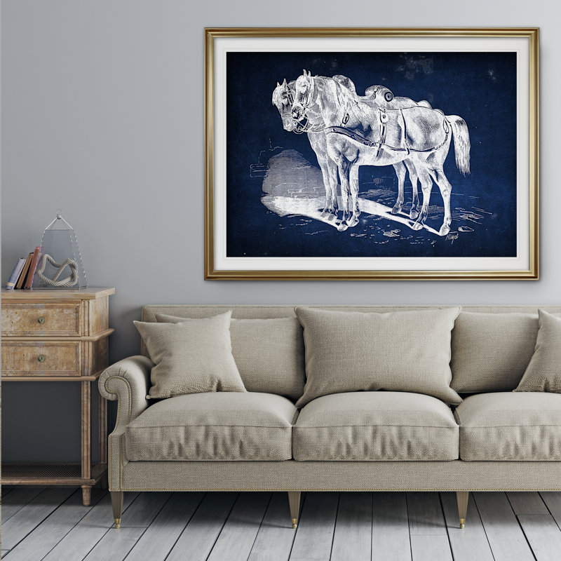 « équin assiette iii », impression, H 31 po x l 43 po x P 1,5 po, Cadre doré, Blanc mat