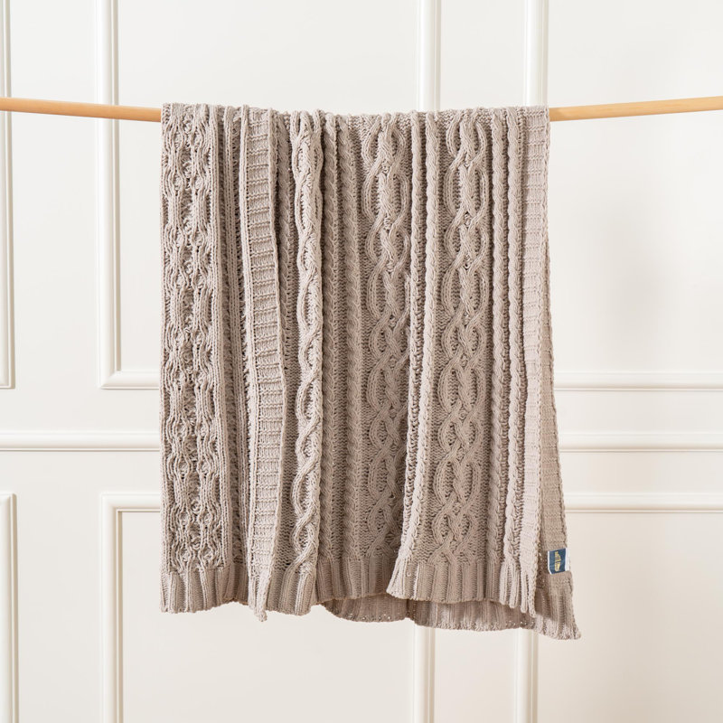 Battilo Light Grey Knitted Chenille Throw Blanket, 51" x 67"