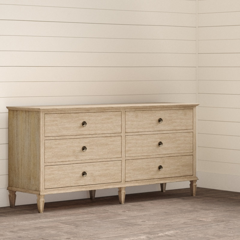 Mid-Century French-Inspired 6-Drawer Gray Dresser