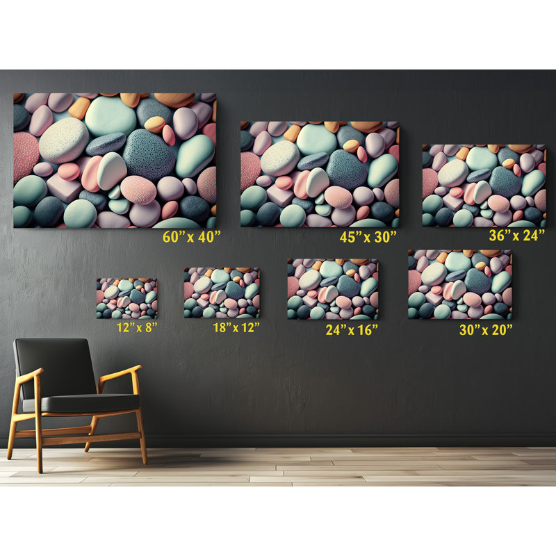 Gros plan, texture de galets avec impression sur toile pastel doux, H 16 po x l 24 po x P 1 po