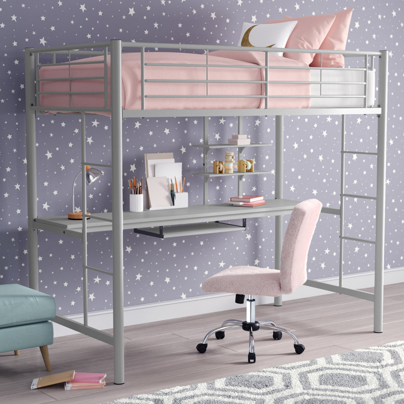 Milie Metal Loft Bed with Bookcase by Mack & Milo™, Silver
