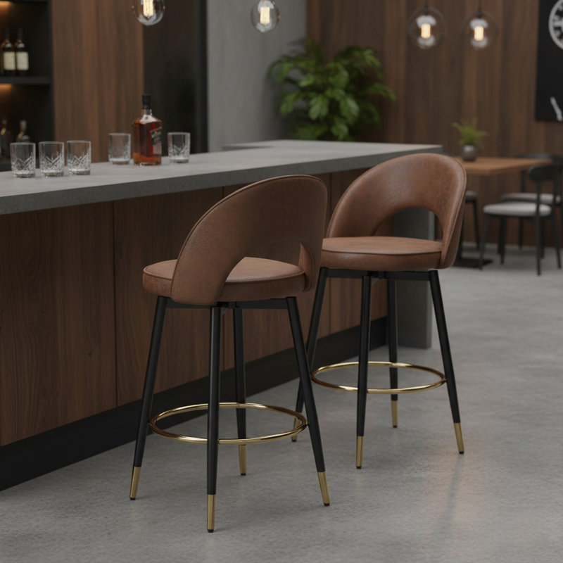 Adjustable Swivel Bar Stools Set of 2, Modern Upholstered Bar Chairs with Metal Legs, Kitchen Island & Home Bar Seating
