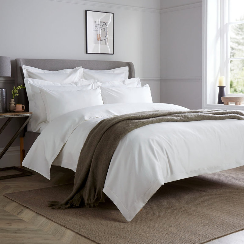 Kento 800 Thread Count 100% Sateen Cotton Standard Pillowcase, White/White