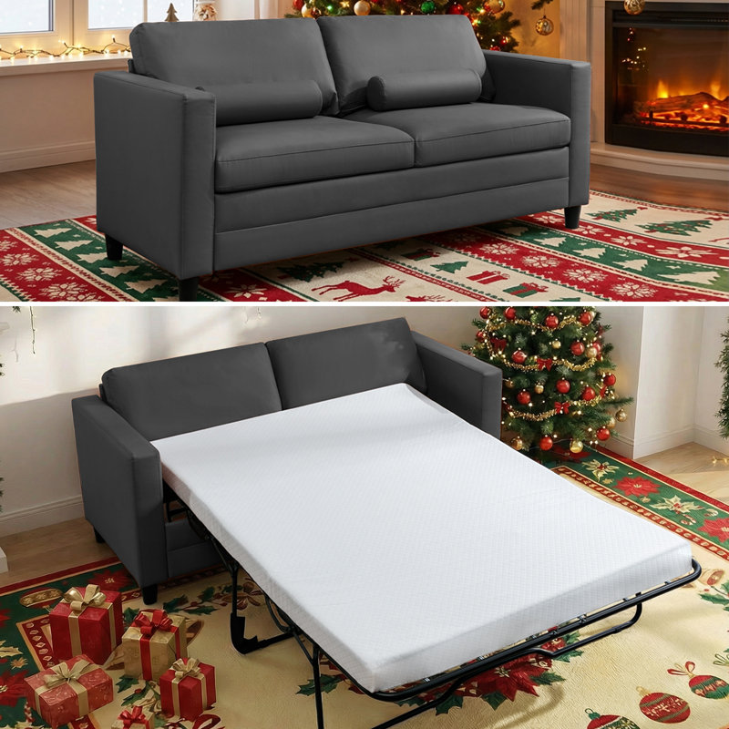 Rosely 77.9" Queen Vegan Leather Sleeper Sofa,  Dark Gray Faux Leather