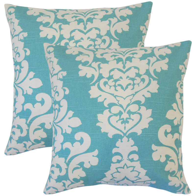 Damask Feather Reversible Throw Pillow, Blue