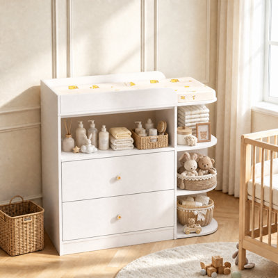 Changing Table Dresser, Baby Nursery Dresser with 4 Open Shelves, Baby Diaper Changing Station