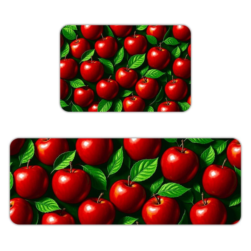 Ensemble de 2 tapis de sol en flanelle à motif pomme rouge lustré