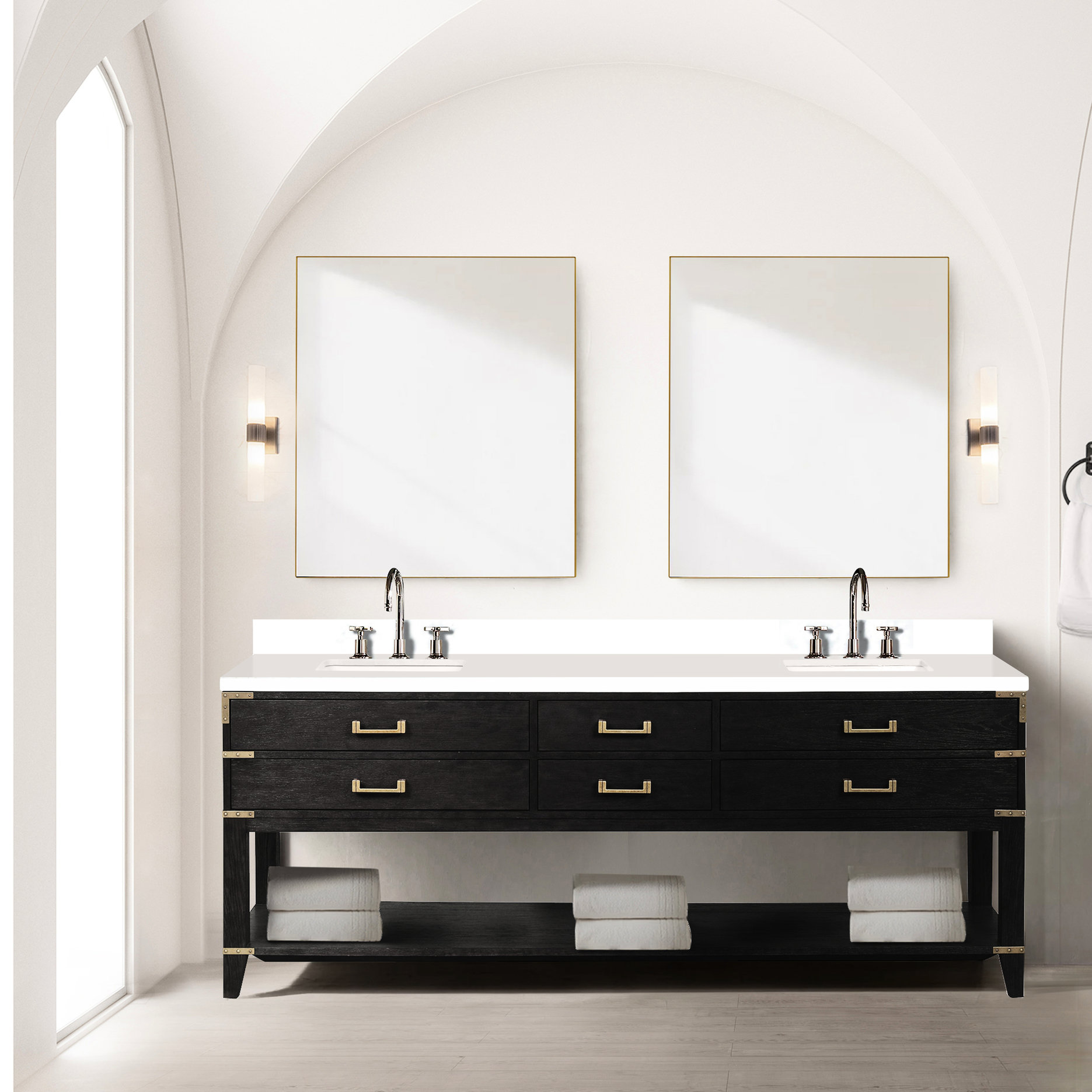 Hokku Designs Double Black Oak Vanity For Bathroom With Sealed Marble ...