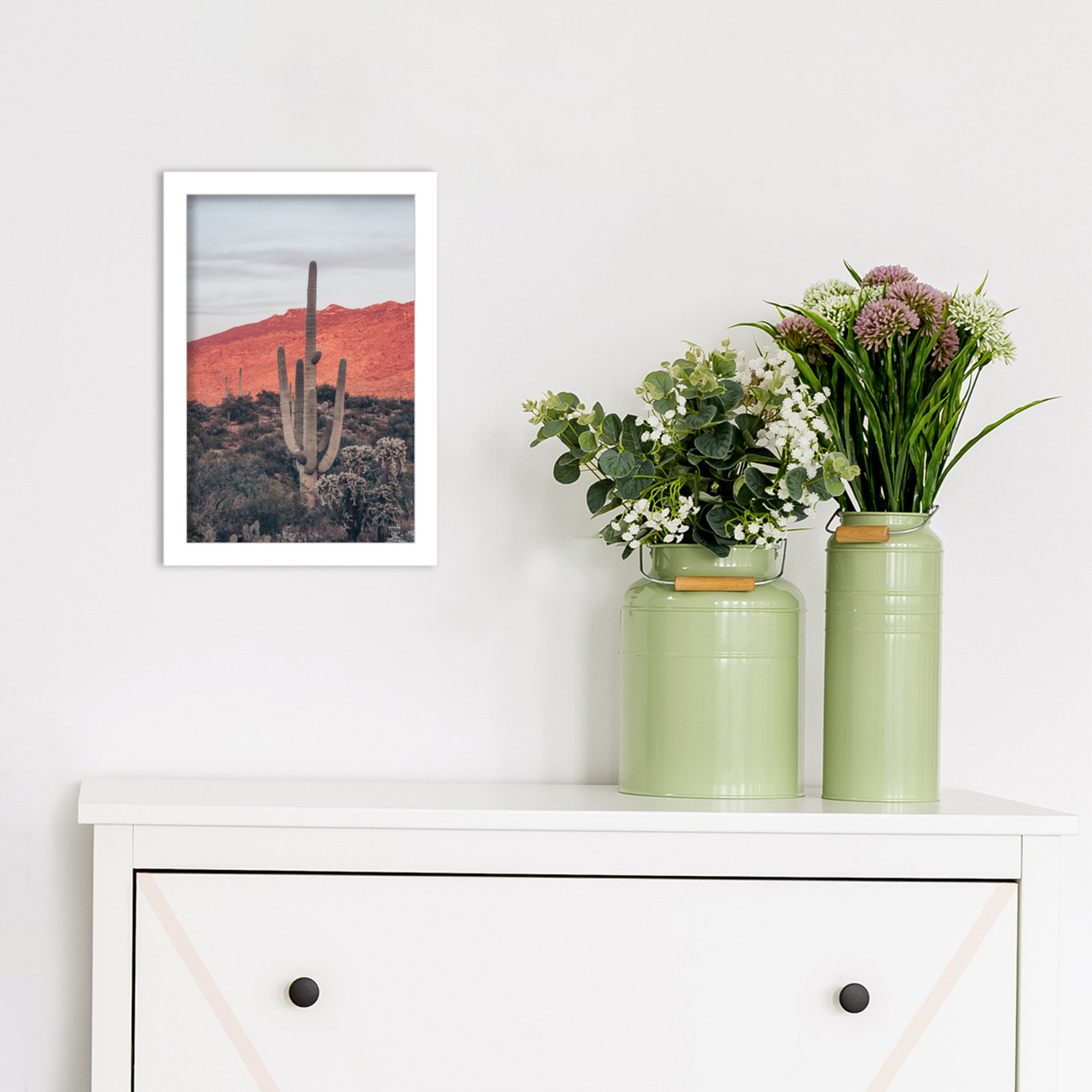 Sunsets And Saguaros by Nathan Larson, 13" H x 9" W x 1" D, White