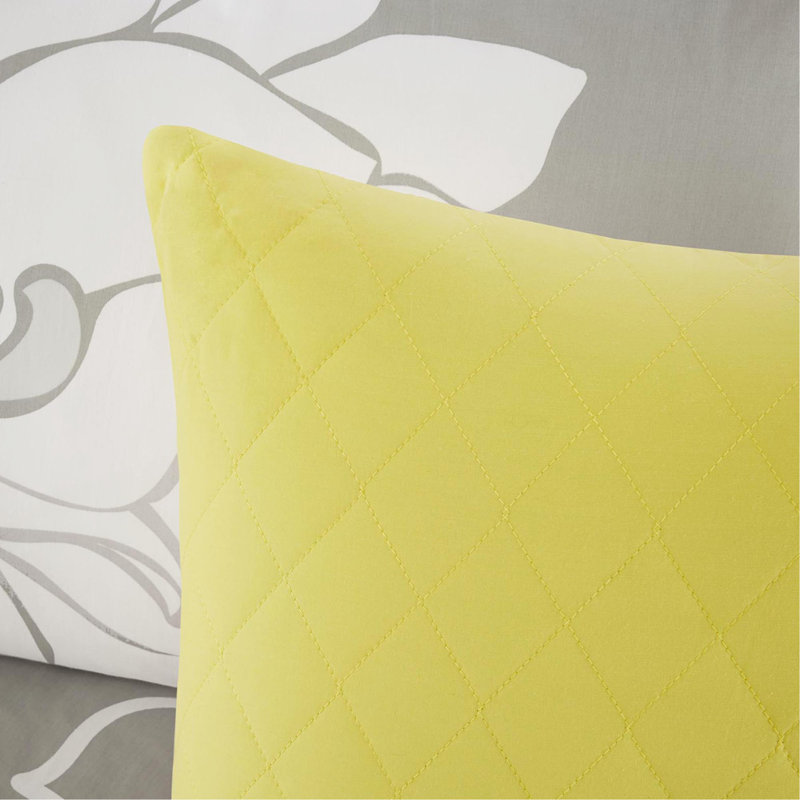 Ensemble d'édredon en satin de coton imprimé, Jaune/gris, Grand édredon et 6 pièces supplémentaires