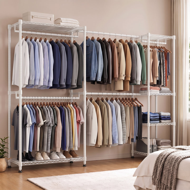 Clothing Rack with 5 clothes rails and 6 height-adjustable shelves, White
