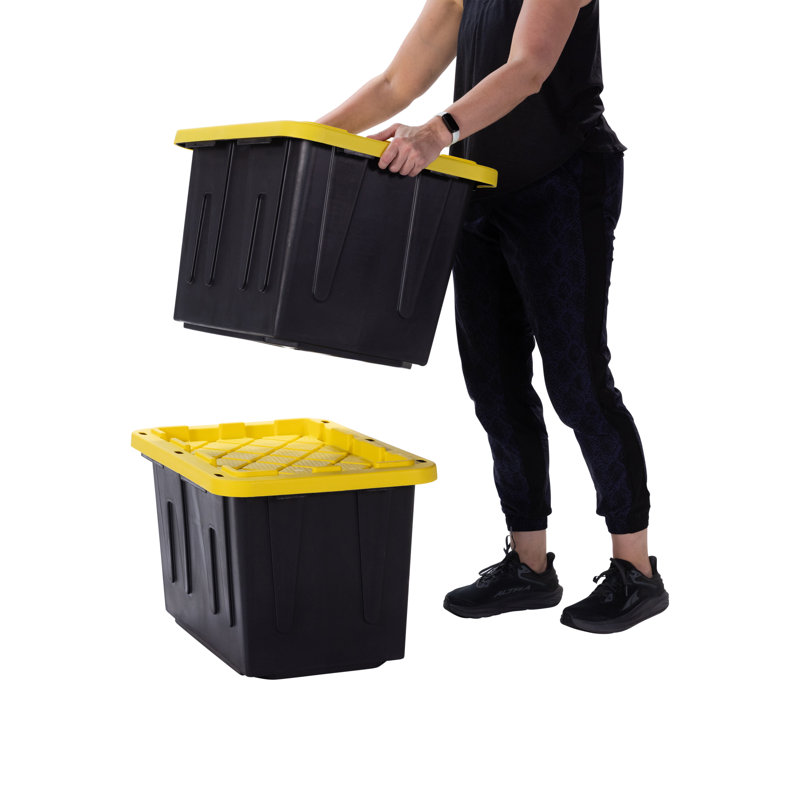 Sac de rangement en plastique avec couvercle, 23 gallons, paquet de 2 - noir / jaune, 23 gallons, Paquet de 2