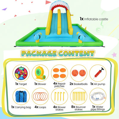 Adam 12X15FT Bounce House For Kids 3-10, gonflable Bouncy House Water Park avec ventilateur, 2 glissades de course, canon à eau, piscine à balles, utilisation humide / sec, château d'eau avec glissade d'eau pour la cour intérieure et extérieure