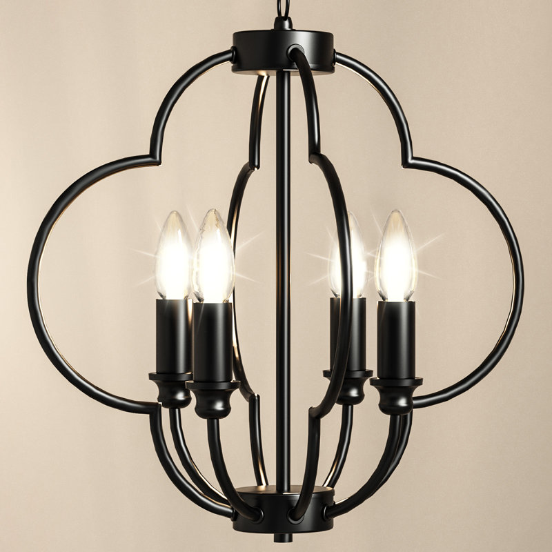  Luminaire suspendu de style lanterne de style lanterne quadrilobe noir à 4 lumières avec chaîne de suspension réglable