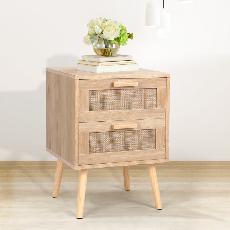 Table de chevet en rotin avec 2 tiroirs de rangement Spurlin, Individuel