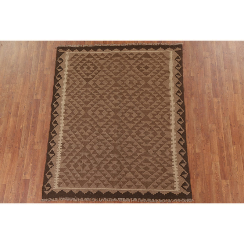 Brown Kilim Reversible Wool Area Rug 5x7