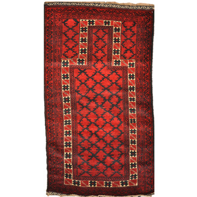 Tapis décoratif en laine rouge noué à la main balouchi rouge de conception unique 2 pi 6 po x 4 pi 7 po
