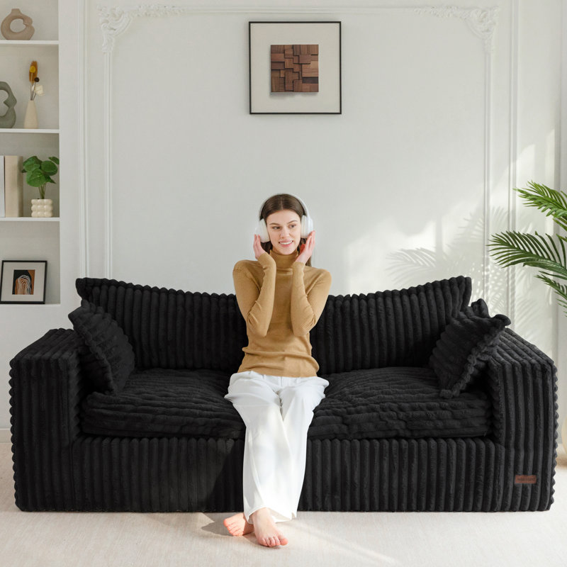 Canapé Bean Bag, Noir, H 25,6 po x l 75,6 po x P 33,5 po