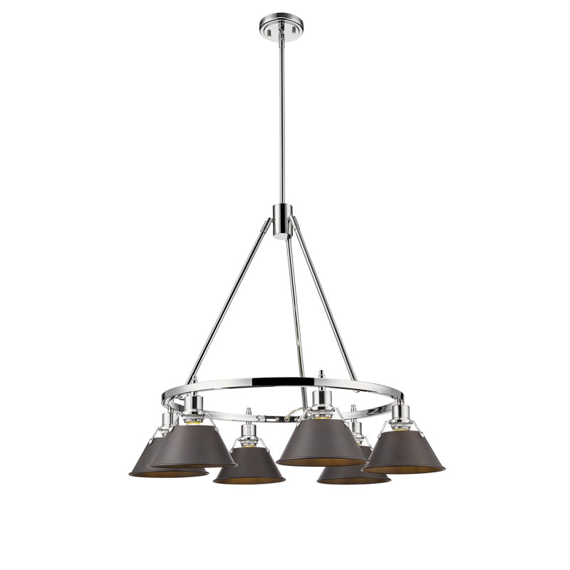 Felda 6 - Light Steel Dimmable Cone Chandelier, Rubbed Bronze, Chrome