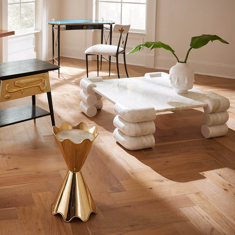 Oversized White Marble Square Coffee Table with Stacked Cylinder Legs
