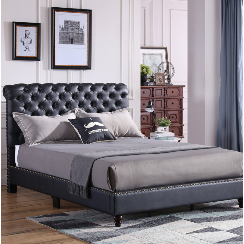 Ahman Vegan Leather Standard Bed, Full/Double, Black