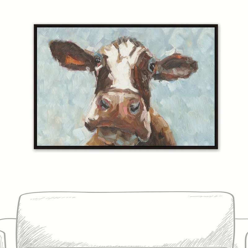 Vache curieuse - Imprimé, H 12 po x l 18 po, Impression encadrée, Encadré