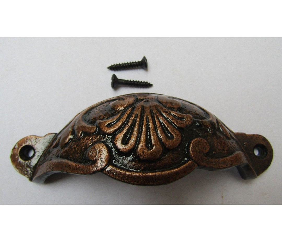 Floral Cup Pull Handle Antique Brass on Iron
