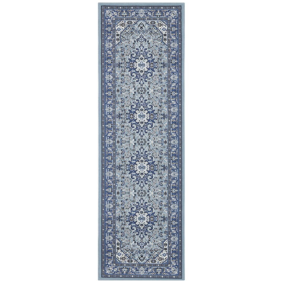 Skazar Isfahan Orient Teppich - Kurzflor Orientalisch für Wohnzimmer, Esszimmer, Flur - Himmelblau