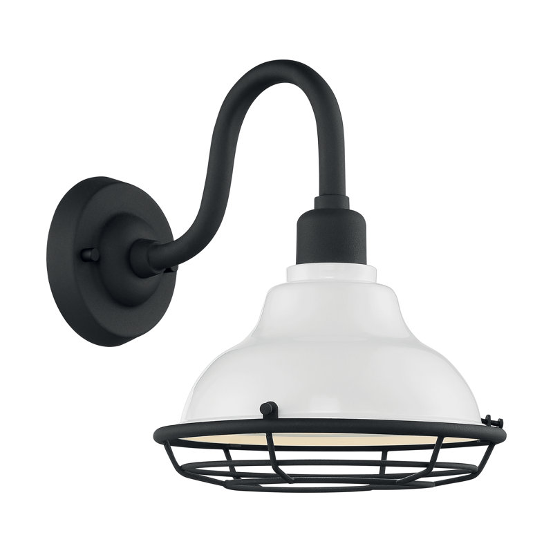 Luminaire de grange d'extérieur Leonardo, Blanc brillant / noir texturé, H 12,38 po x l 9,75 po x P 13,5 po, Noir
