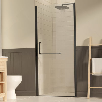 33-34" W ×72" H Frameless Pivot Shower Door, Pivot Swing Shower Glass Doors With 1/4"(6Mm) SGCC Clear Tempered Glass,Explosion-Proof Film, Reversible Installation, Matte Black