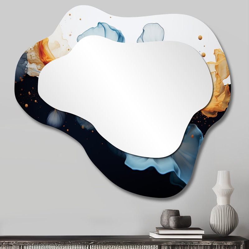 Deep Sea Life Breaking Tranquility - Miroir mural moderne à encre liquide abstraite aux formes asymétriques, 25 po x 28 po
