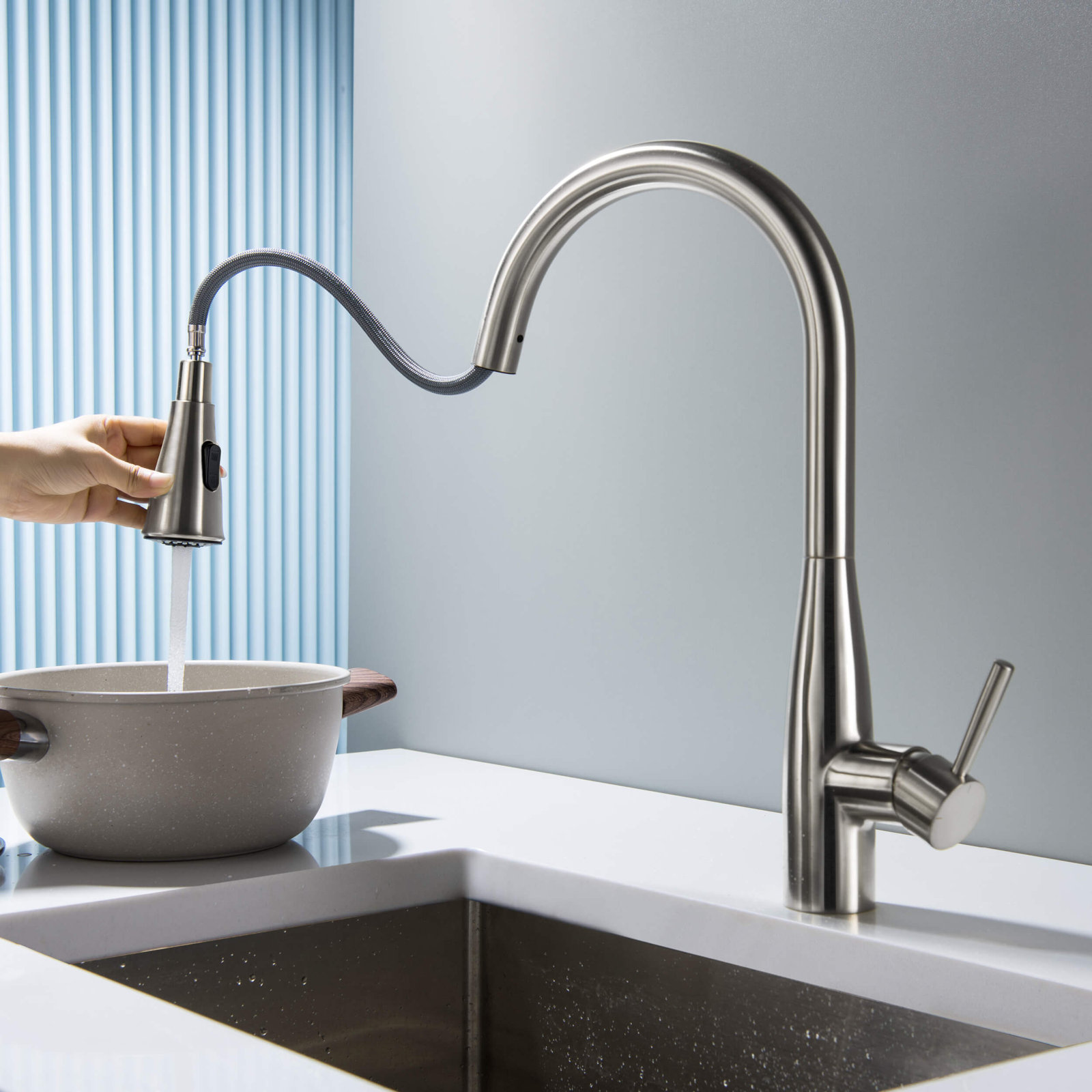 Bari-T Pull-Down Kitchen Faucet, Brushed Nickel