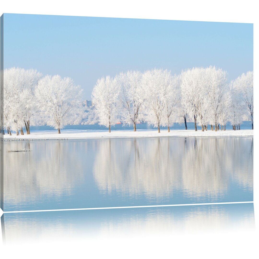 Schneebedeckte Bäume im Winter Fotokunstdruck auf Leinwand