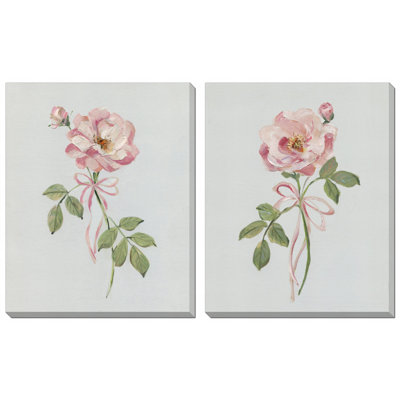 Rose and Ribbon Canvas Wall Art Set