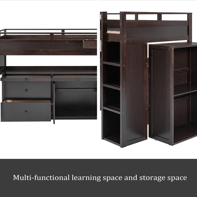 Jugani Kids Twin Loft Bed with Drawers, Espresso