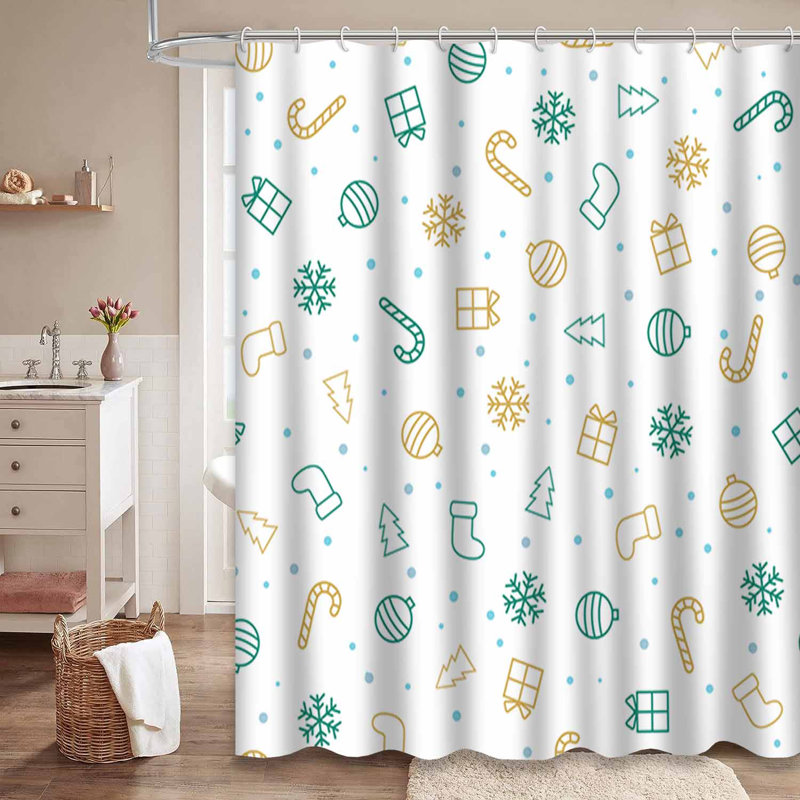 Rideau de douche de Noël avec 12 crochets, L 72 po x l 84 po