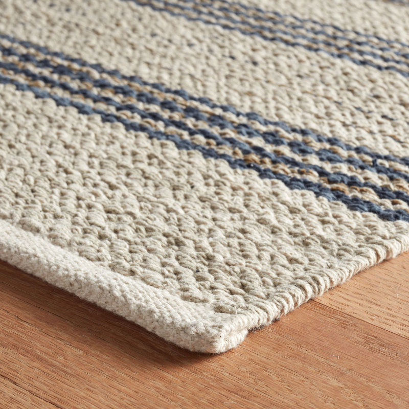 Cielo Stripe Navy Handwoven Cotton Rug, Rectangle 2' x 3'